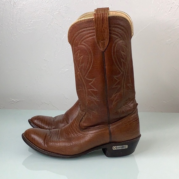Vintage Laredo Metal Logo heel tag Cognac cowboy riding heels boots men SZ 8 EE - Picture 5 of 13